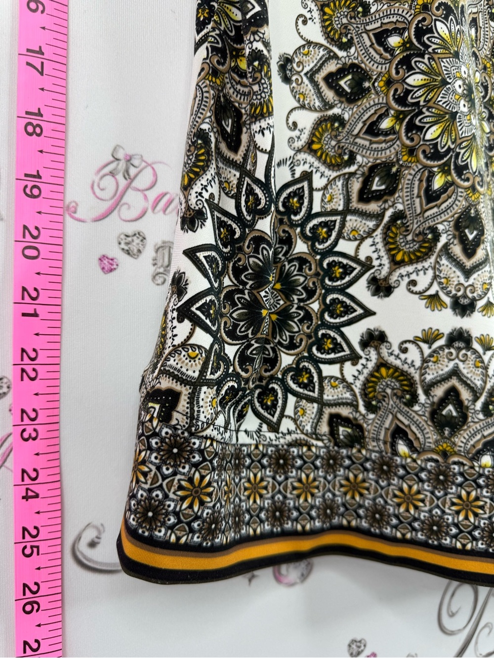 cleo tshirt White Floral Medallion Cap-Sleeve Top with Black & Gold Accents - Picture 4 of 9